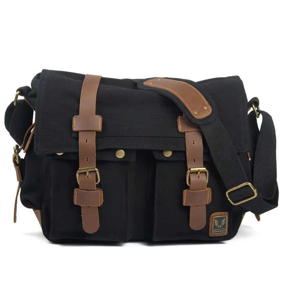 Vintage Canvas splicing real leather bag Single Shoulder Messenger Bag casual photography waterproof liner SLR Camera Bag Z250225