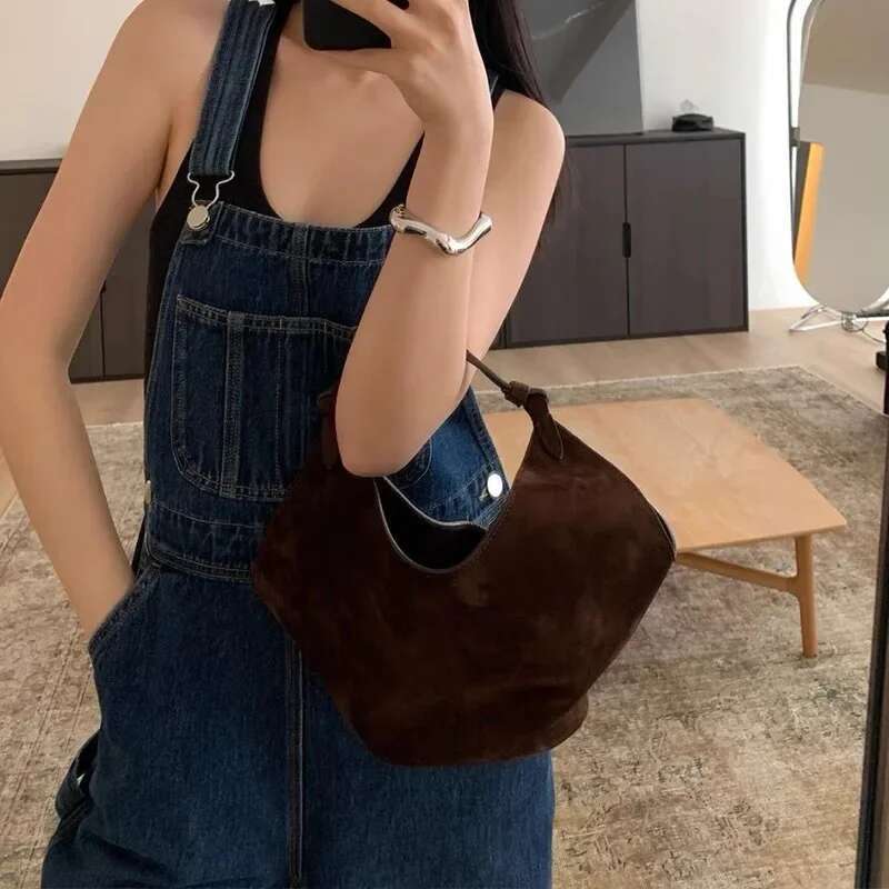 Lotus-Mini Suede Shoulder Bags For Women Elegant Chill Purses Large Capacity Basket Designer Handbag Inst Blogger Brand Hot