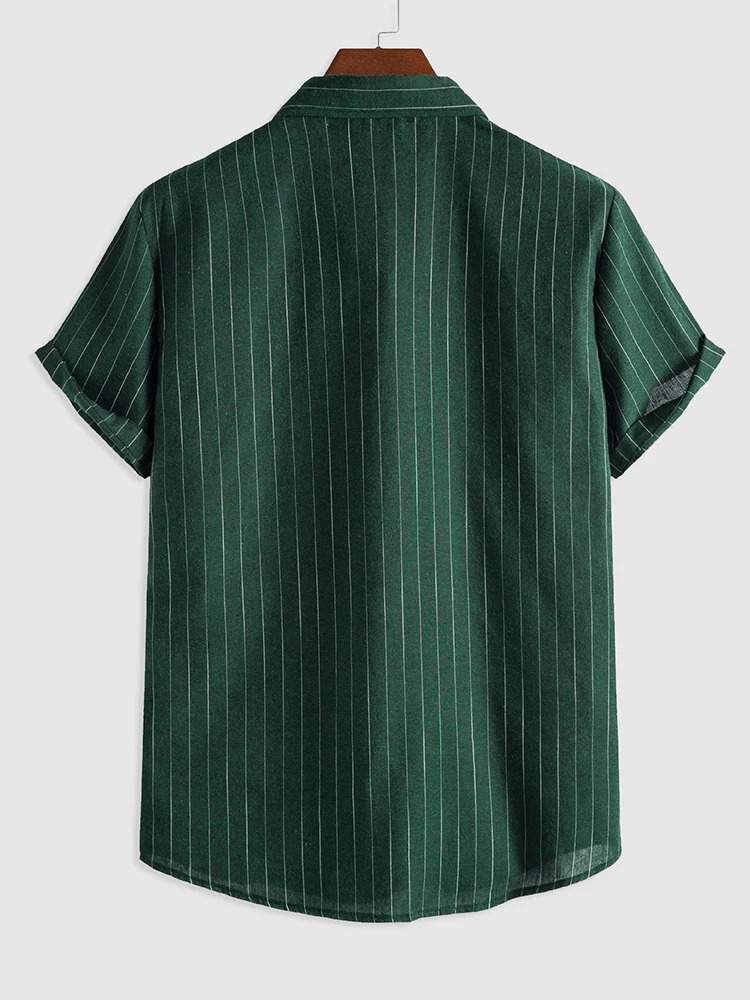 mens striped shirt cotton short sleeved shirt button up shirt casual lapel summer streetwear top 250220