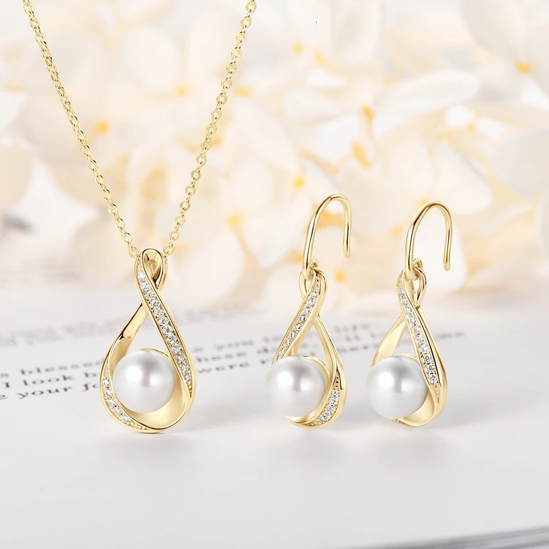 925 Sterling Silver Natural Freshwater Pearl Pendant Necklace Earrings Sets Infinity Wedding Jewelry Set for Women 250221