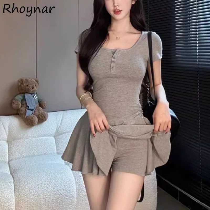 Short Sve Mini Dress Womens Summer Hot Girl Weight Loss Wrinkle Single Chest Fashion Ulzzang Casual Daily FeXJ250224