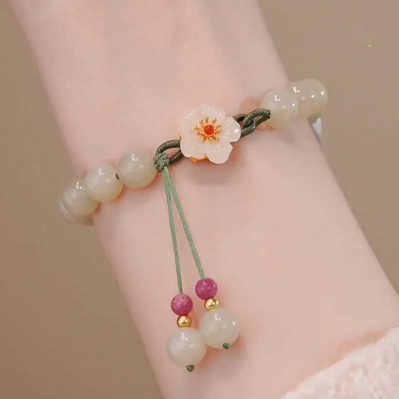 Jade Beads Small Peach Flower Woven Bracelet Female Minority Design Students Best Friend Gift Beads Bracelet Ins KnittingXJ250225