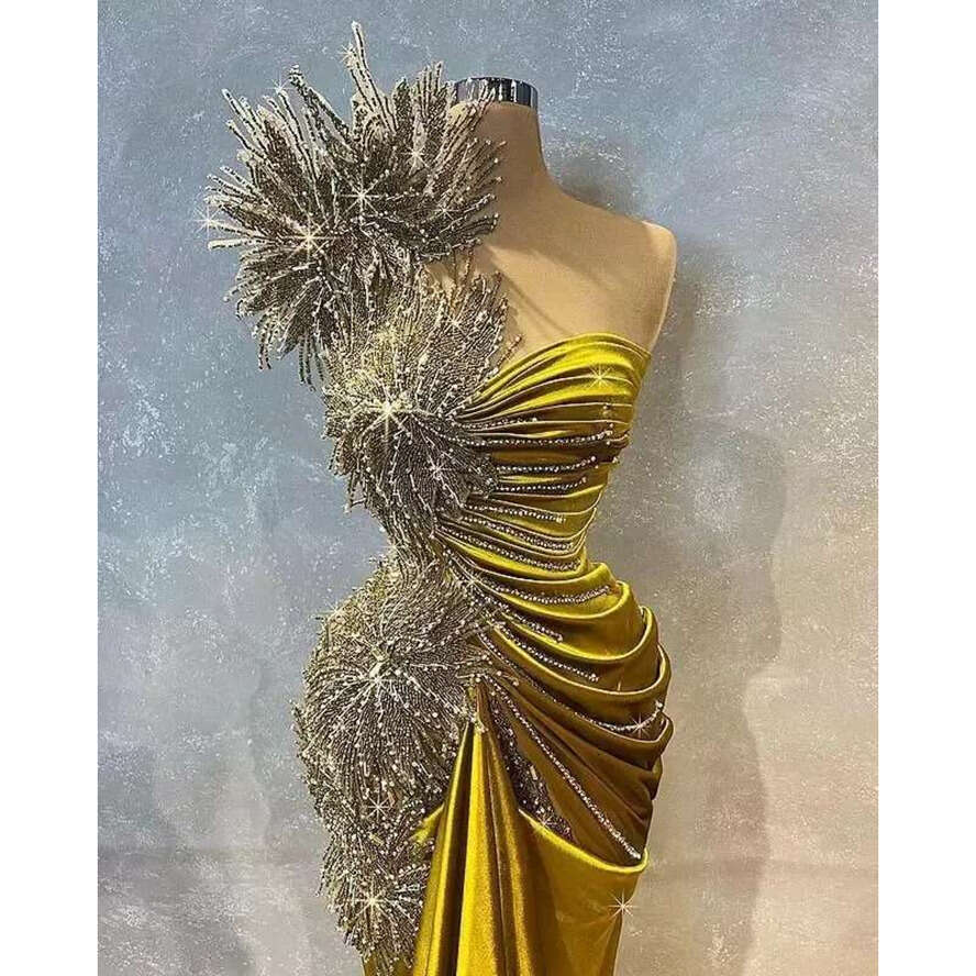 Urious Arabic Aso Ebi Mermaid Prom Dresses Olive Green Lace Beaded One Shoulder Evening Formal Party Second Reception Gowns