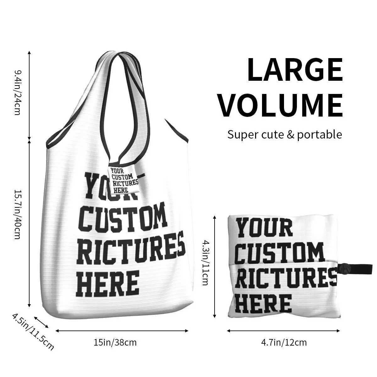 Reusable Customize The Bag You Want Custom Grocery Bags Foldable black white Shopping Bags Large Eco Storage Bag Lightweight Z250224