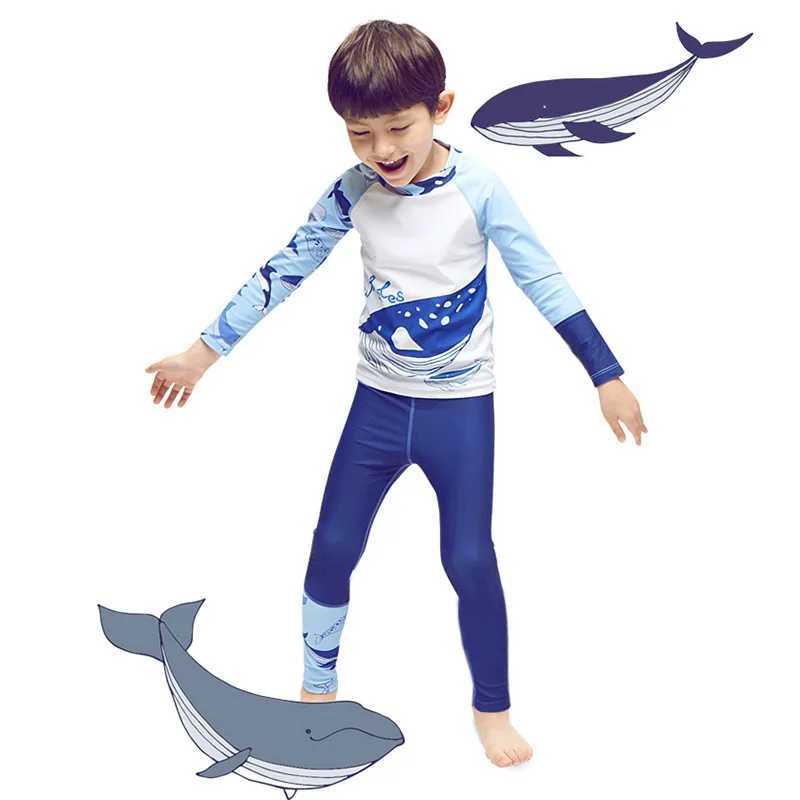 Boy Two Pieces Suit Swimsuit 2-9 Year Children Long Sleeve Whale Print Swimwear 2023 Kid Cartoon Beachwear Bathing Suit X250224