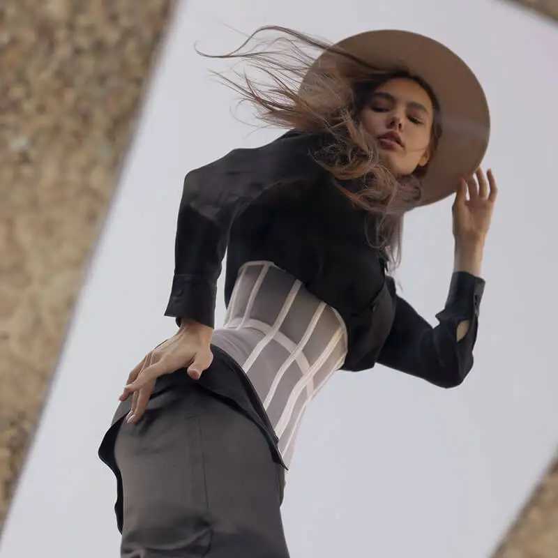 New Arrival Corset Net Mesh Fishbone Waist Belt Womens Chest Showing Ultra Short Tunic Tank Top Wearing Sexy Lace up Casual Top Z250225