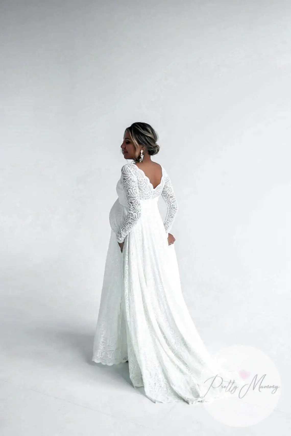 European and American Long-sleeved Lace Splicing Pregnant Women Sexy Loose Trailing Dress Long Dress Pregnant Women Dress X250224
