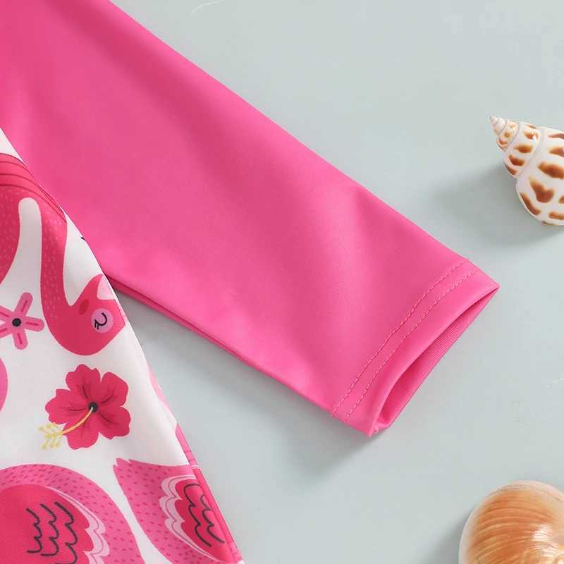 Baby swimsuit print ruffled sleeves zipper back Rush protective swimsuit Sunhat set X250224