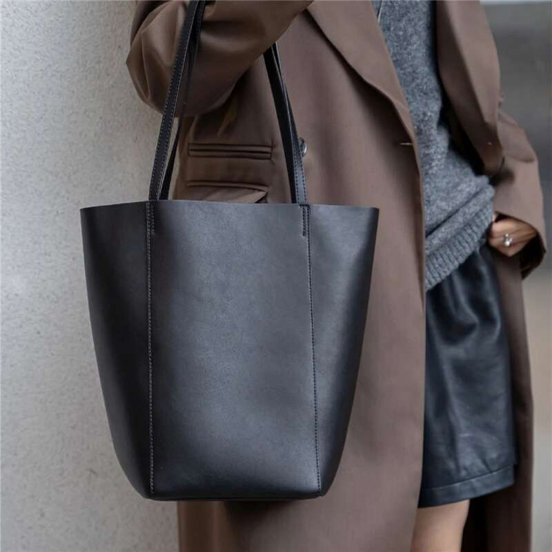 Hifashion Cow Genuine Leather Large Shopper Tote Bags For Women 2025 Trend Designer Underarm Shoulder Bag Bucket Ladies Handbags