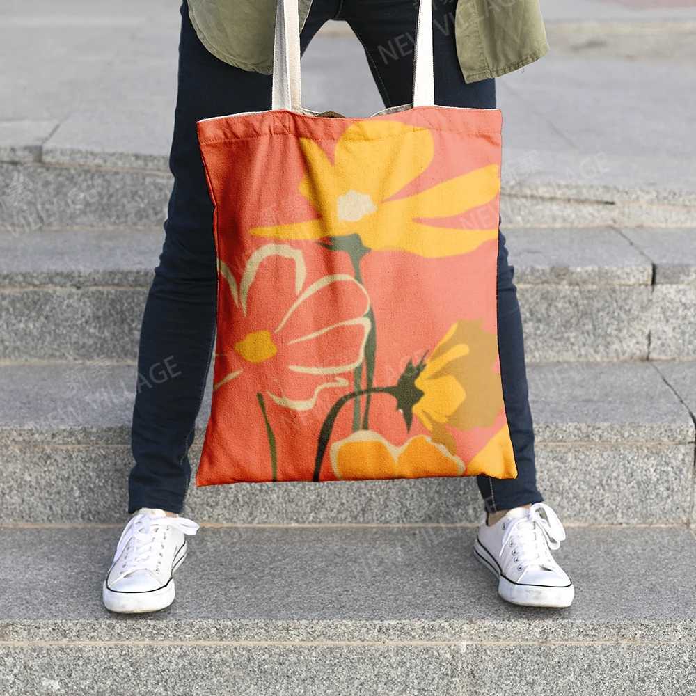 Canvas shoulder bag organization storage Handbags cosmetics travel Womens bag Shopping Fabric pouch nordic boho grocery Z250224