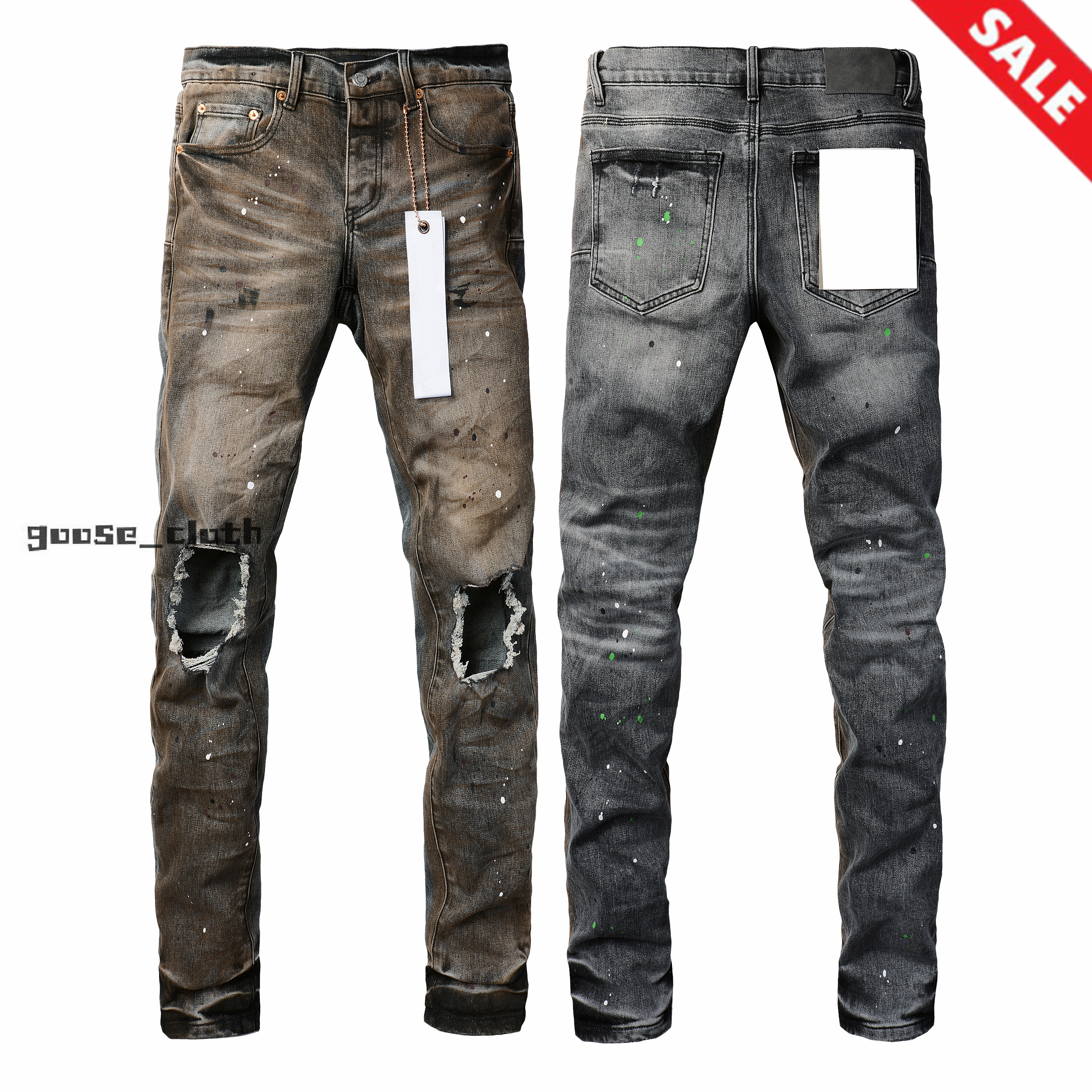 Mens High-quality Jeans Fashion design Distressed Ripped Bikers Womens Denim cargo For Men Black Pants Free shipping