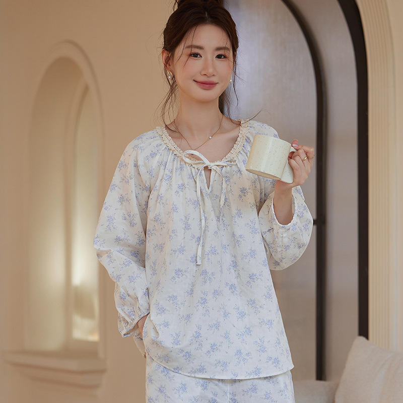 X142-Air cotton pajamas women autumn and winter interlayer thickened new simple plus size can be worn outside home clothes suit