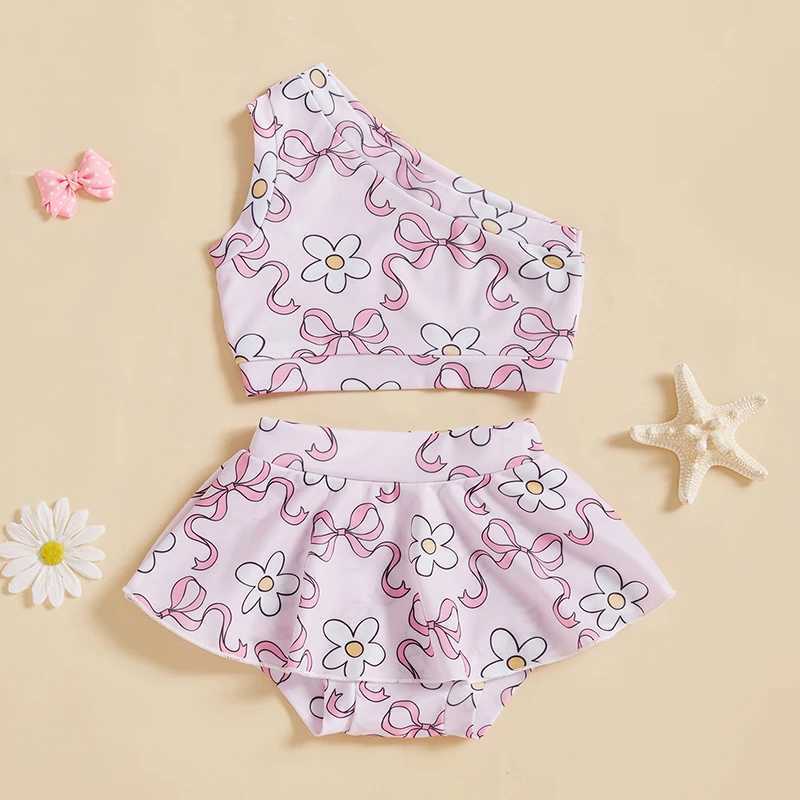 Two piece swimsuit set for young children and girls sleeveless bow printed vest bikini bottom set summer swimsuit X250224