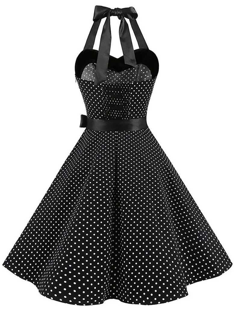 Womens polka dot print summer dress sexy retro white suspender retro dressXJ250224