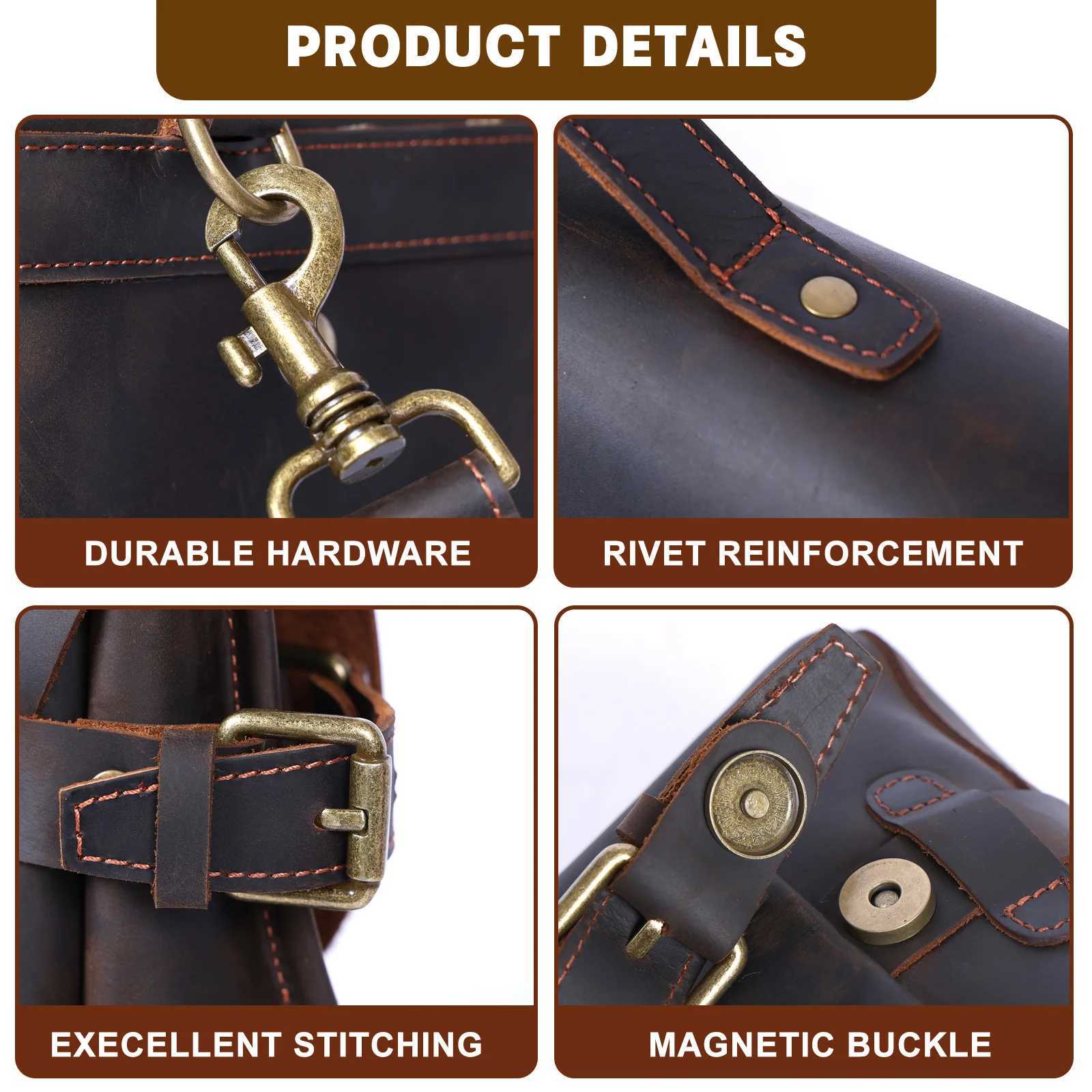 Vintage Genuine Leather Mens Messenger Bag 14 Briefcase Laptop Bags Crazy Horse Leather Handbag Satchel Cowhide Casual Z250225