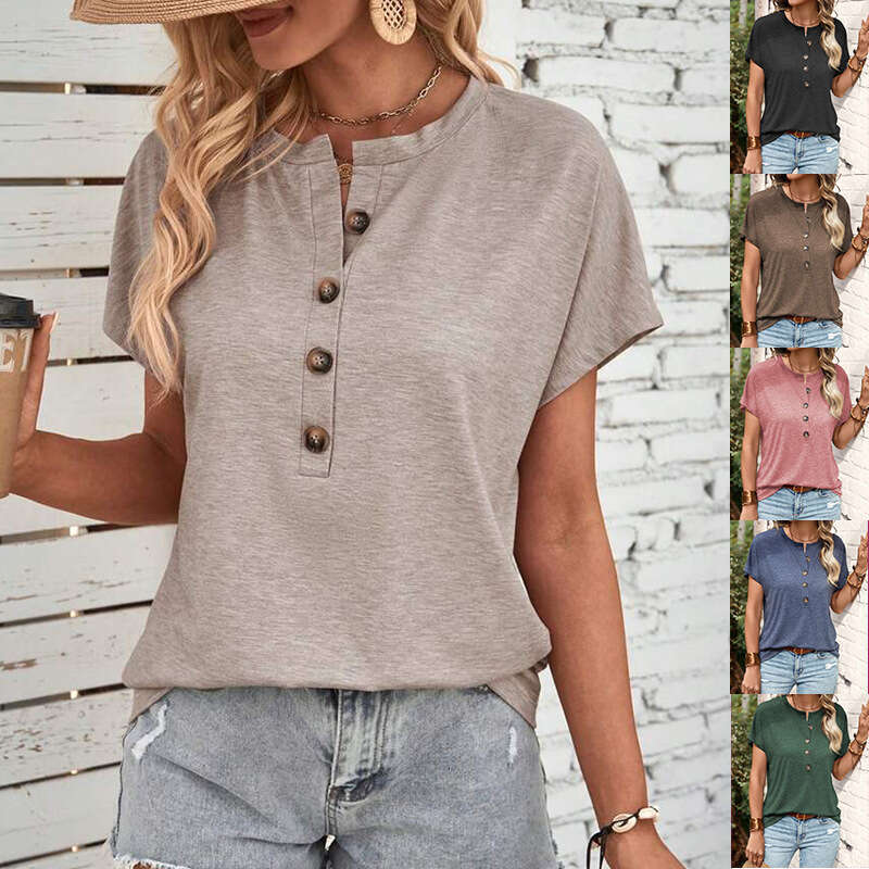 Spring Summer Foreign Trade Women's Clothing New Style European And American Top Solid Color Twisted Buckle Fashionable Short Sleeved T-Shirt For