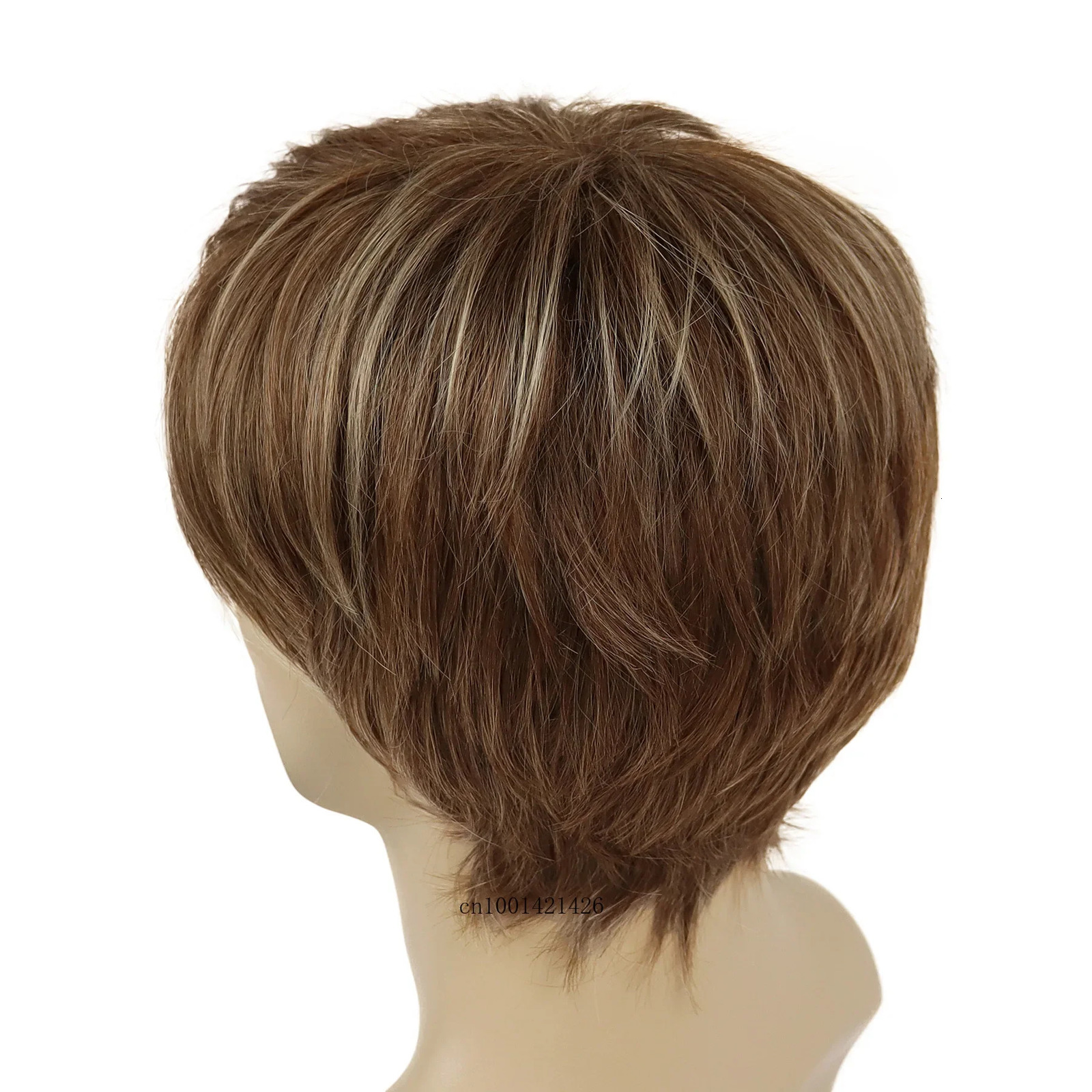 Synthetic Men Wig Short Mixed Brown Hair Trendy Wigs with Bangs Straight for Men Cosplay Wig Natural Clearance Sale Wigs 250224