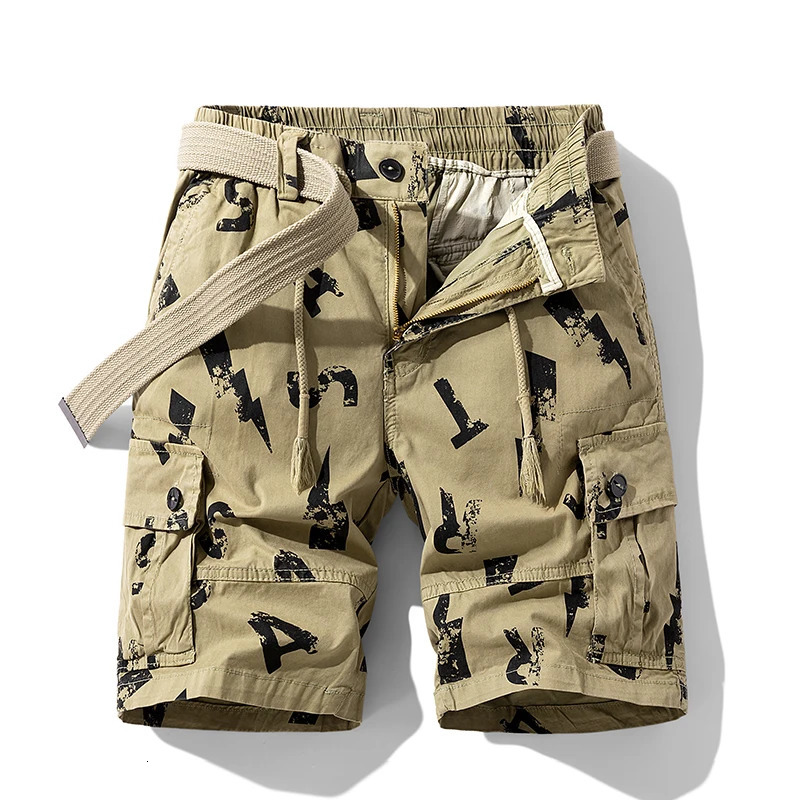 Fashionable Printed Multi-Color Workwear Shorts Mens Summer 2024 Multi-Pocket Pants Loose Straight Casual Shorts 250224