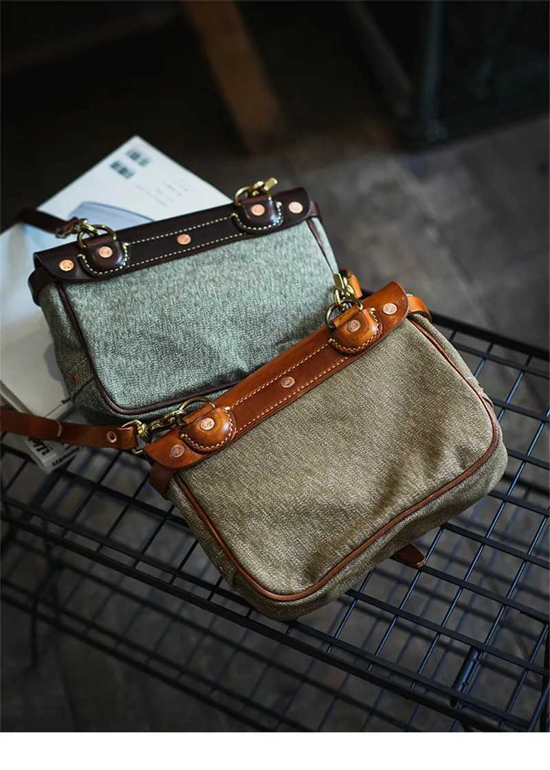 Fashionable high-quality canvas genuine leather mens messenger bag casual luxury designers real cowhide shoulder cross bag Z250225