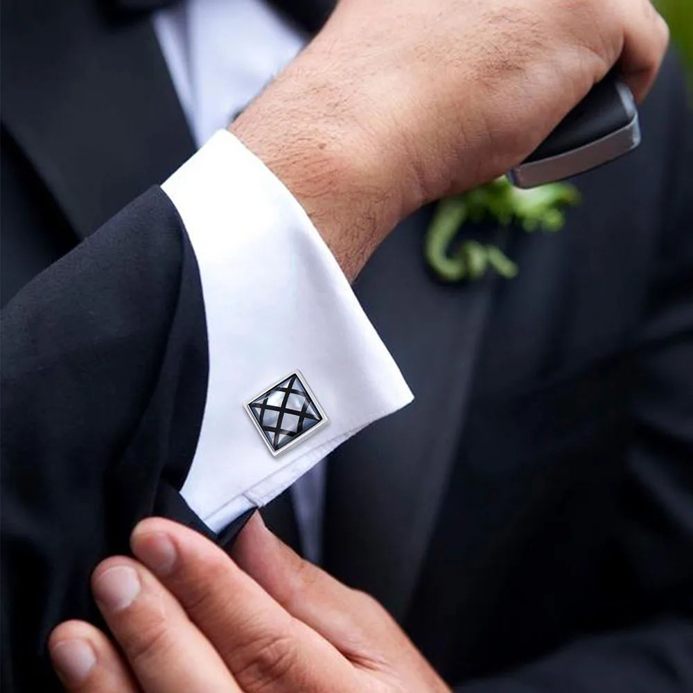 Mens mother of pearl cufflinks silver 250220