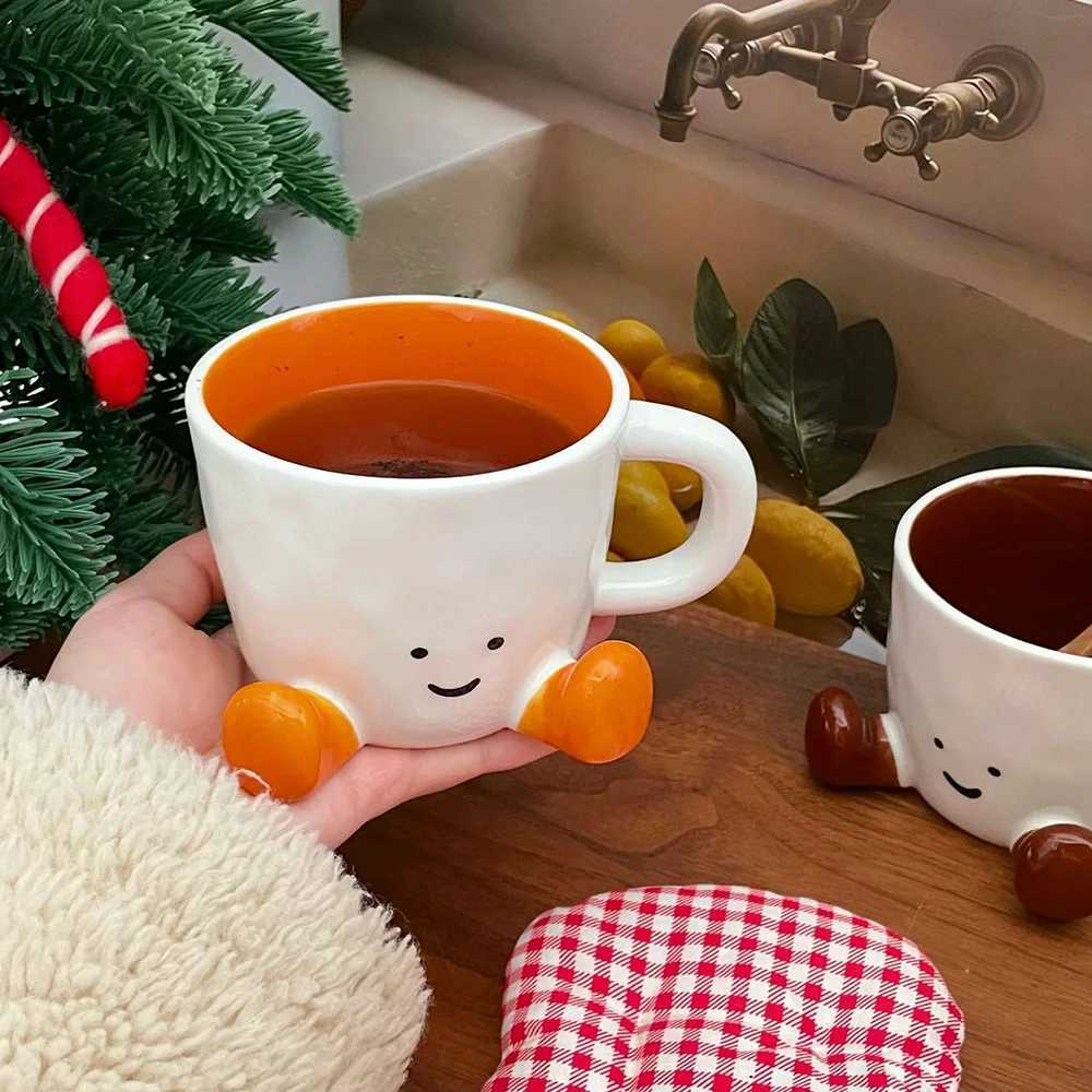 350ML Cute Ceramic Coffee Cup Creative Kawaii Hand Pinch Feet Coffee Milk Mug Drinkingware Home Office Hot Drink CupT250225