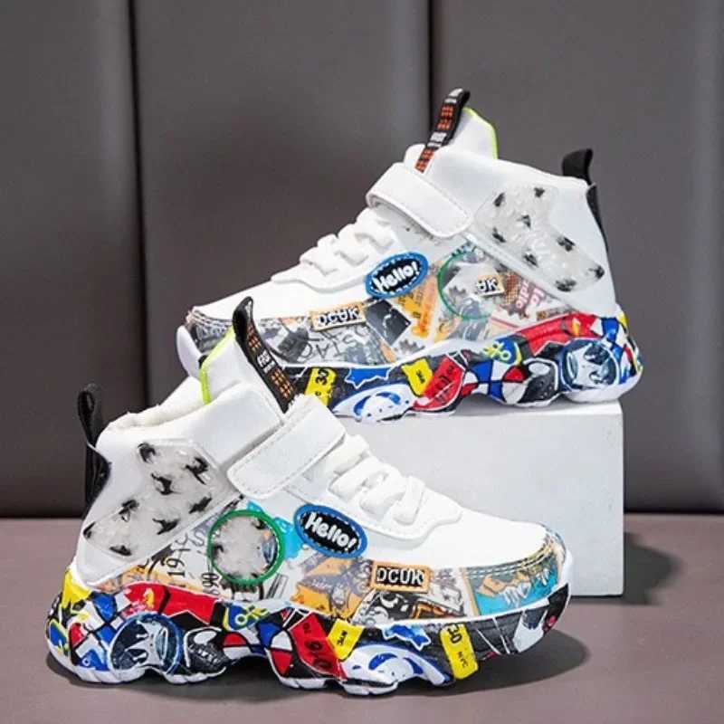 Autumn Kid Sneakers Chunky Versatile Basketball Sneakers for Children Fashion Causal Non-slip Boys School Sports Shoes Hook Loop W250225