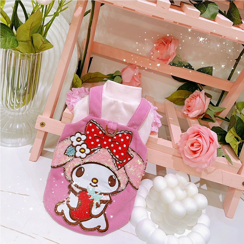 Fashion Dog Clothing with Cartoon Character Pattern Decoration, Pink Strap Skirt T-shirt Set, Summer Dog Dress, Suitable for Small and Medium Sized Do