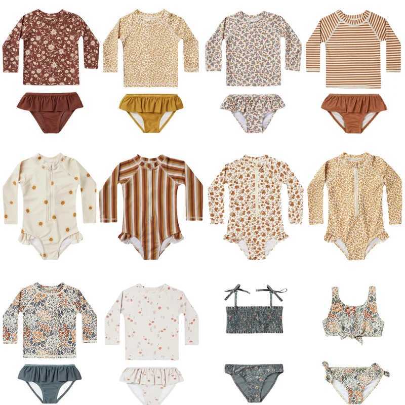 Brand RC Baby Girls Swimwears Swimsuit Kids Long Sleeve One-piece Set Toddler Girl Sunscreen Floral Bodysuit Bikini Suits 1-12Y X250224