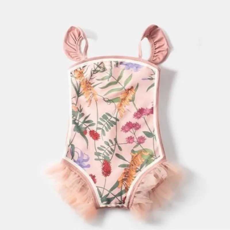 Baby Girl Princess Floral Swimsuit Romper+Cap 2pcs Infant Toddler Teens Child Swimwear Bathing Suit Kid Swimming Clothing 1-12Y X250224