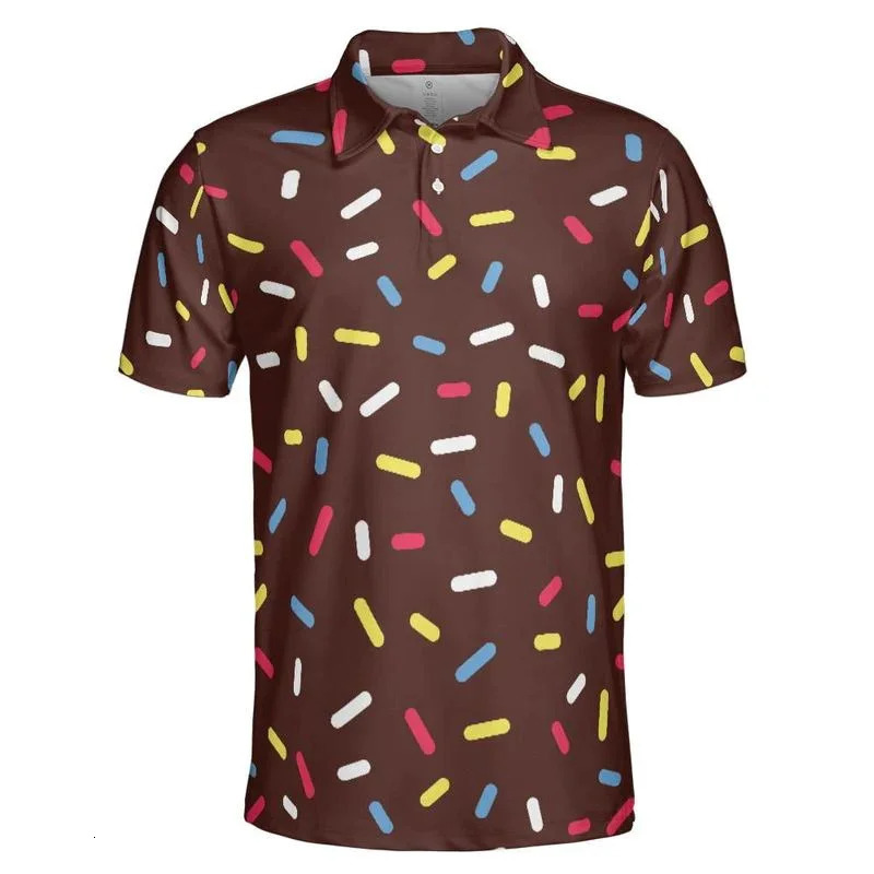 Ice Cream Cone 3D Print Short Sleeve Polo Shirts For Men Clothes Casual Funny Donut Sprinkles Chocolate Women Button POLO Shirt 250225