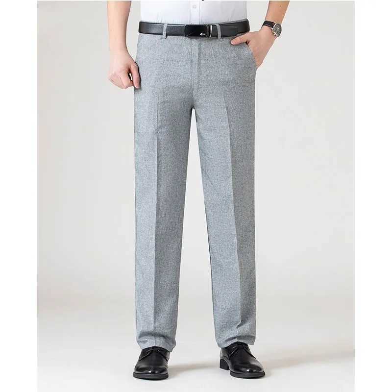 Business and leisure flat summer new thin ice shredded paper solid color comfortable mens casual pants wrinkle resistant typewriter W250225