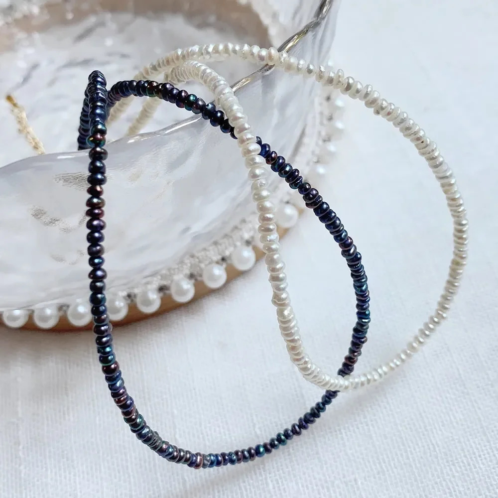 2-m Mini Baroque Real Natural Freshwater Peral Necklace for Women Black White Irregular Button Small Pearl Charm Choker Collar 250222