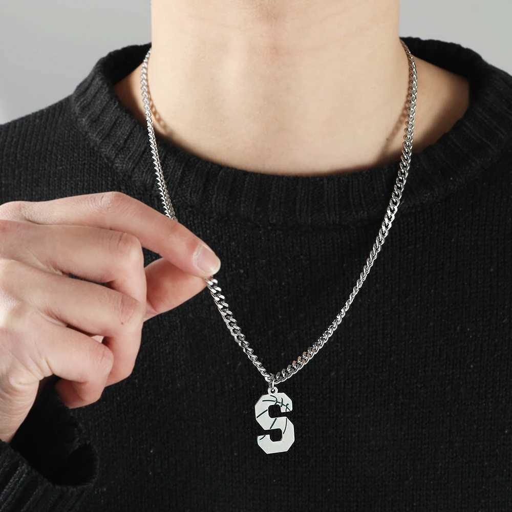 Stainless Steel Basketball Letter Necklace 26 Letters Man Enamel Name Initials Charm Chain Sport Jewelry Number Accessories X250224