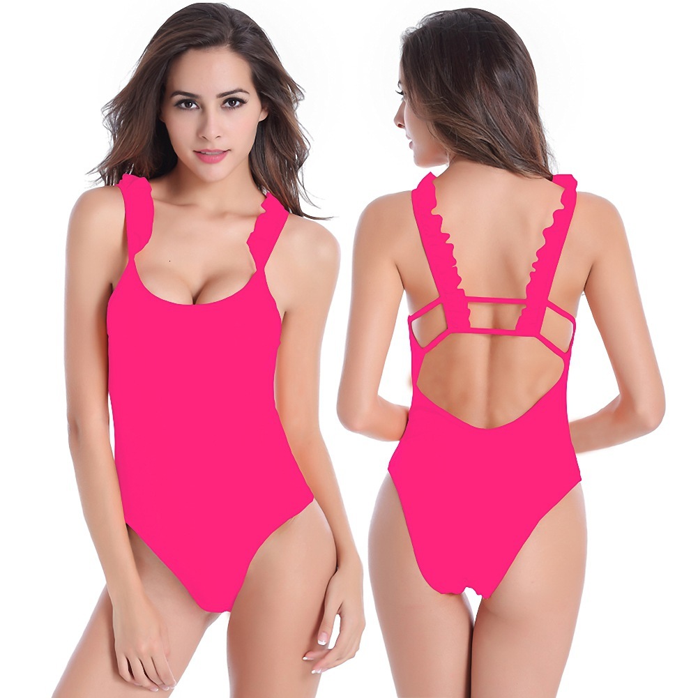 designer swimwear 2025 new backless personalized design one-piece sexy ruffled edge suspender triangle high waisted women's swimsuit