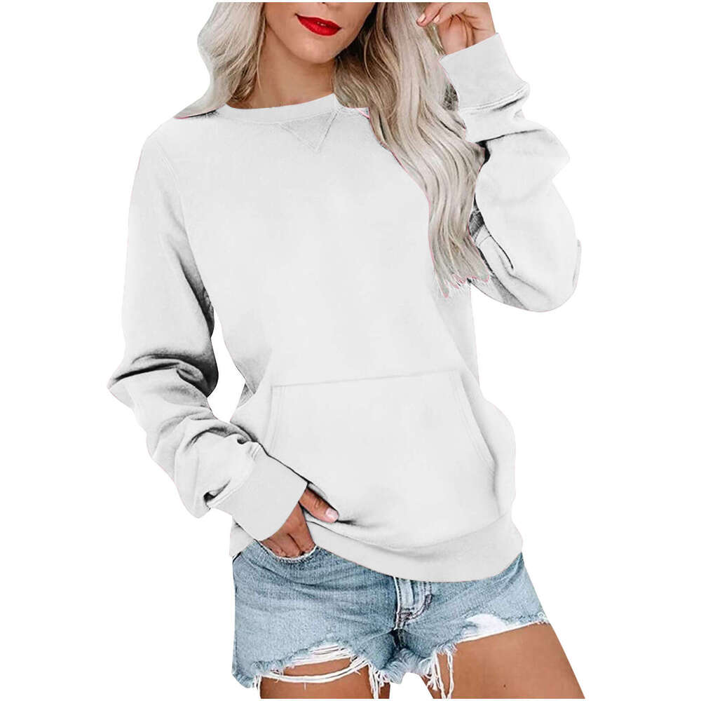 European American Clothing Autumn And Winter New Product Solid Color Round Neck Loose Long Sleeved Women's Hoodie