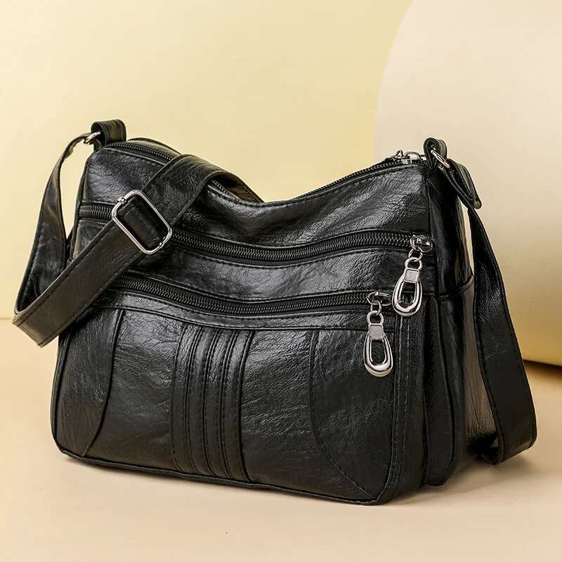 Vintage Leather Woman Bags Ladies Shoulder Crossbody Female Small Designer Bag Multi-Pocket Messenger Handbags Purses