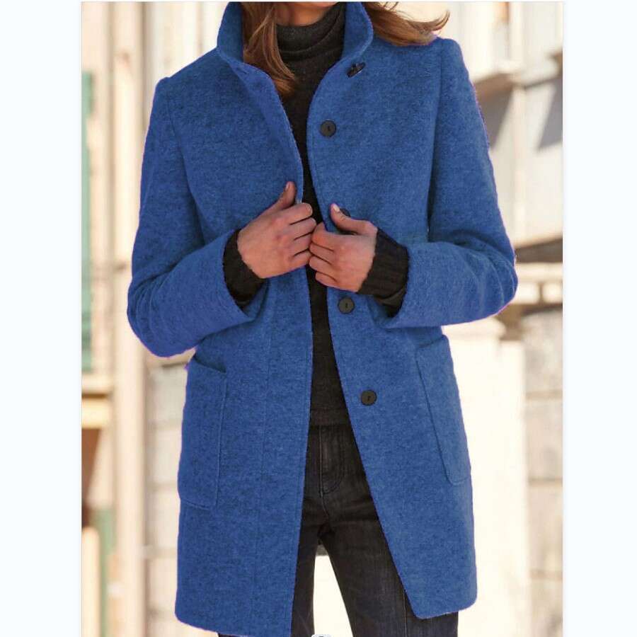 Autumn Winter European And American Women's Clothing New Retro Solid Color Button Up Collar Woolen Coat