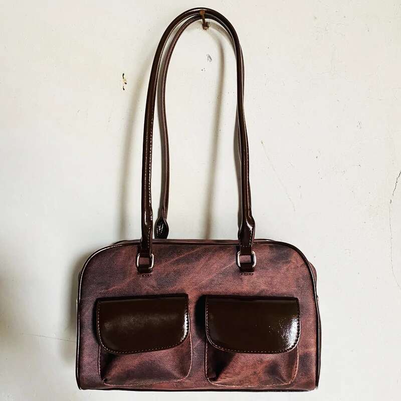 Korean Vintage Boston Bags For Women Designer Handbag And Purses 2024 New In PU Multiple Pockets Underarm Pillow Shoulder