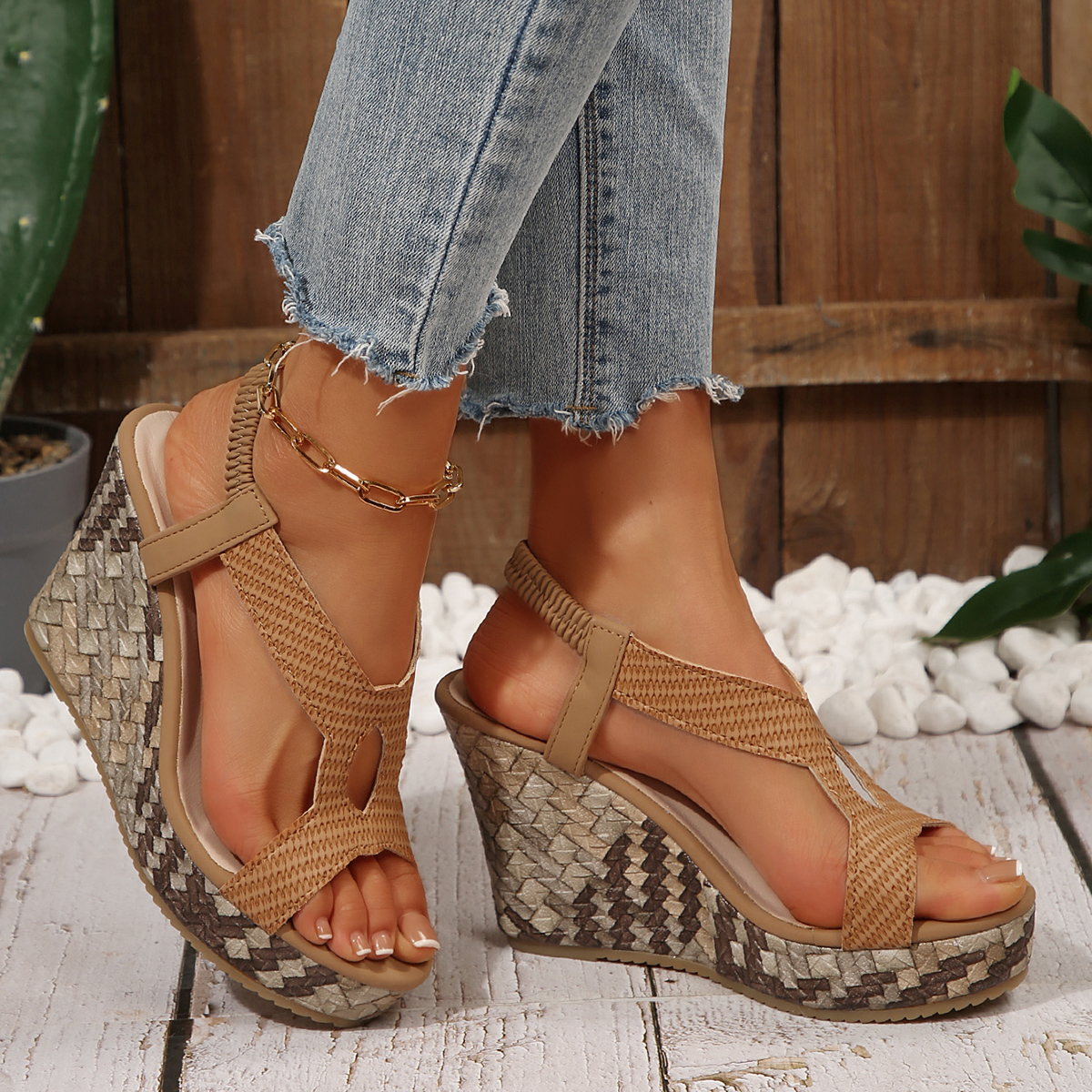 Roman Style Sandals Women's Summer Shoes 10cm Super High-heeled Open-toe Sandales Female Fashion Grass weaving Platform Shoes Large size 35-43