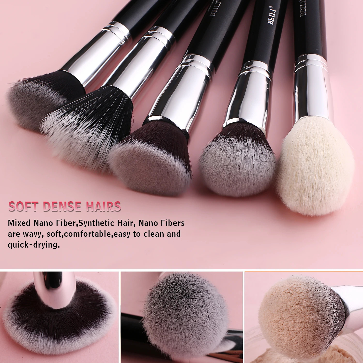 BEILI 25/30/42 Pieces Complete Professional Makeup Brushes Set Eye Shadow Foundation Powder Natural Goat Synthetic Hair Black 250224