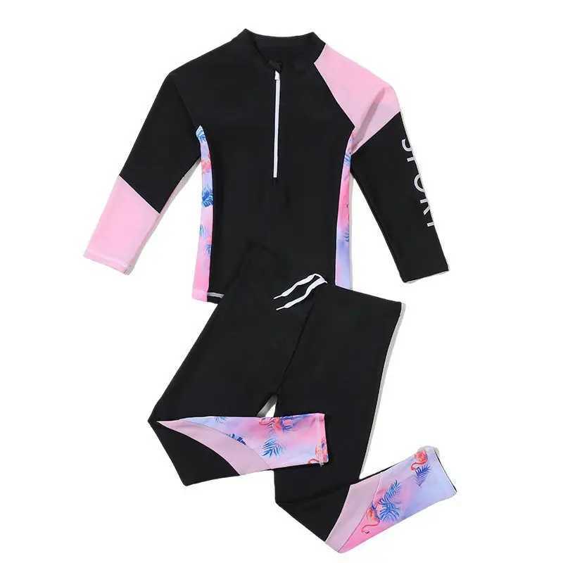 Children aged 5-16 years old printed swimsuits childrens swimsuits long sleeved sun protection tops and pants beach wear X250224