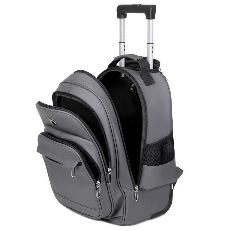 New Backpack Casual Sports and Fitness Bag Pu Pull Rod Wheel Bag Gift Backpack Carried on Both Shoulders and Dragged Day Backpack Travel Bag 241225