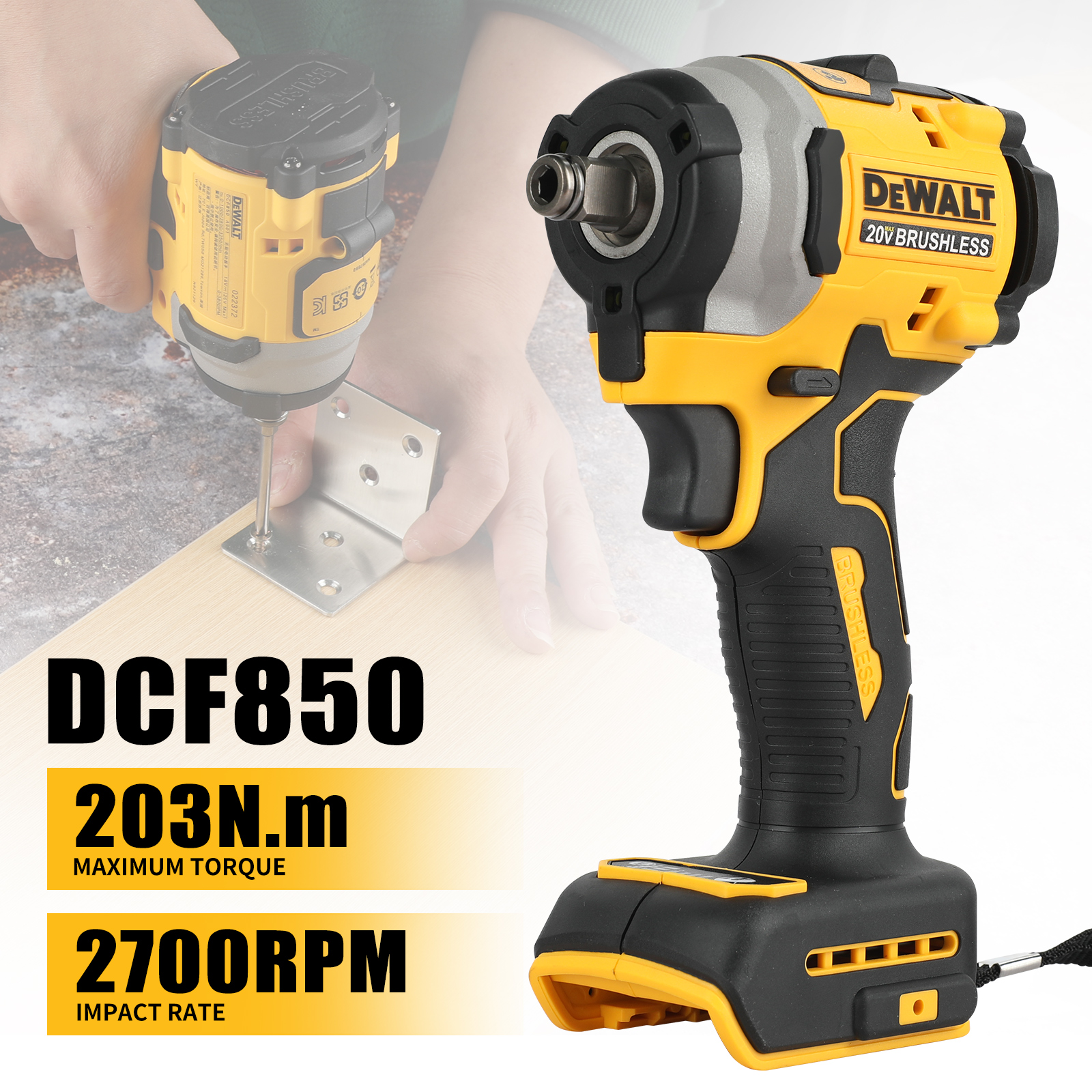 Professional DeWalt DCF850 Battery Powered Impact Screwdriver Machine Kit Brushless Technology Efficiency