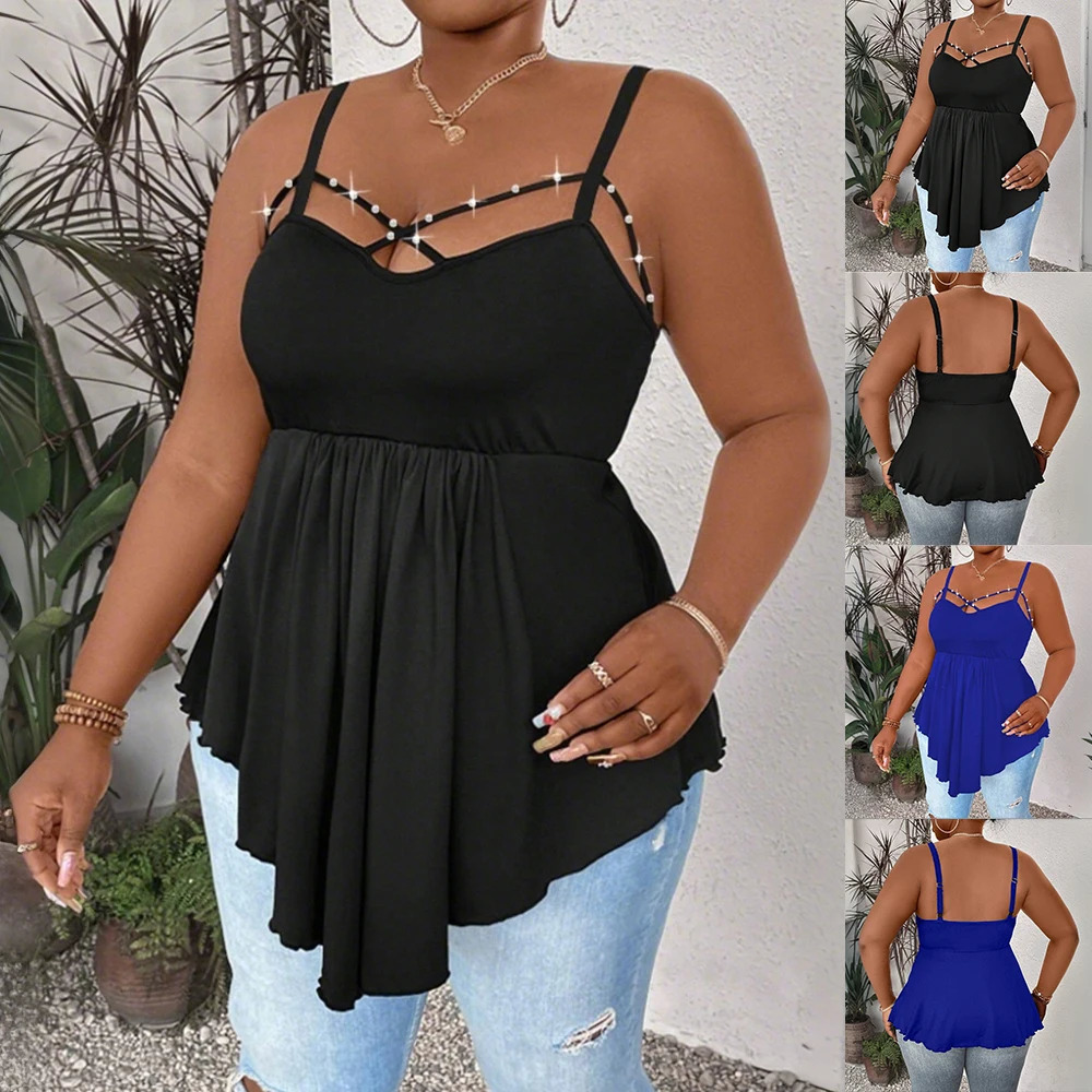 Sexy Camisole Sling Comfy Slim Tank Tops Women Solid Sleeveless Vest for Dating tops Fashion Summer Street wear Blue Plus Size 250224