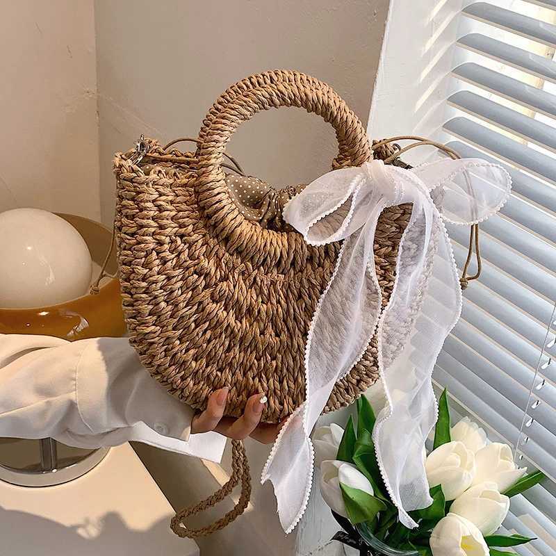 Straw Woven Handbags For Women Handmade Travel Seaside Beach Bag Summer New Handle Bucket Bag Basket Bolsa