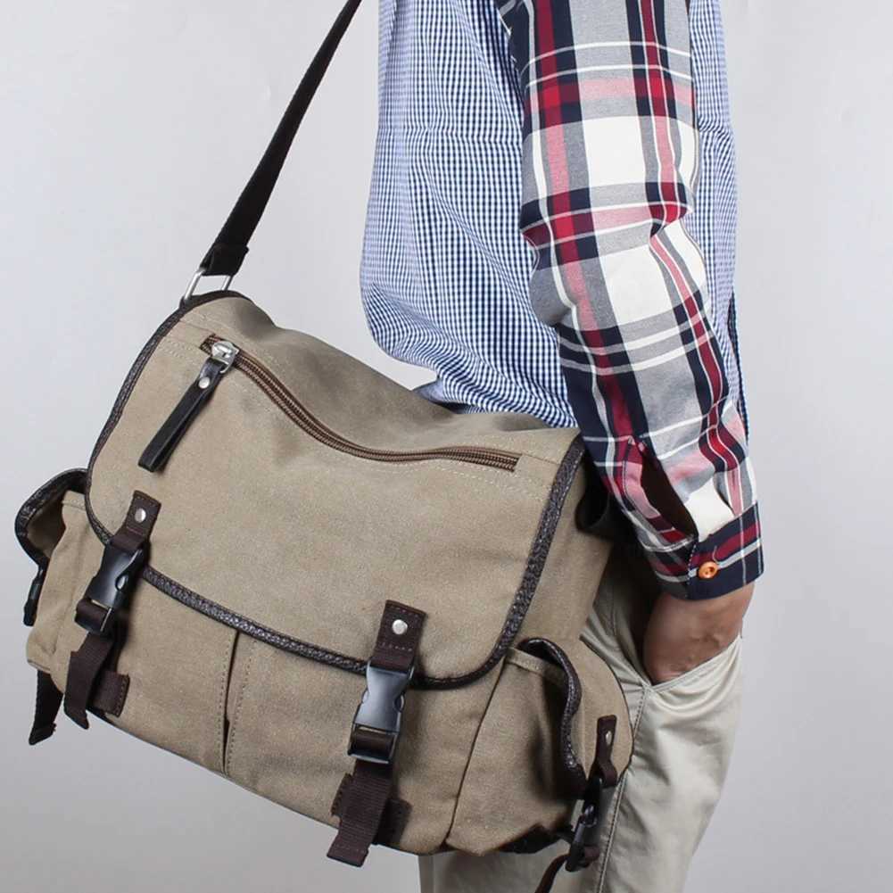 Vintage Large Capacity Water Resistant Shoulder Bags for Men and Women Adjustable Strap Crossbody Bag for Work and School Z250225
