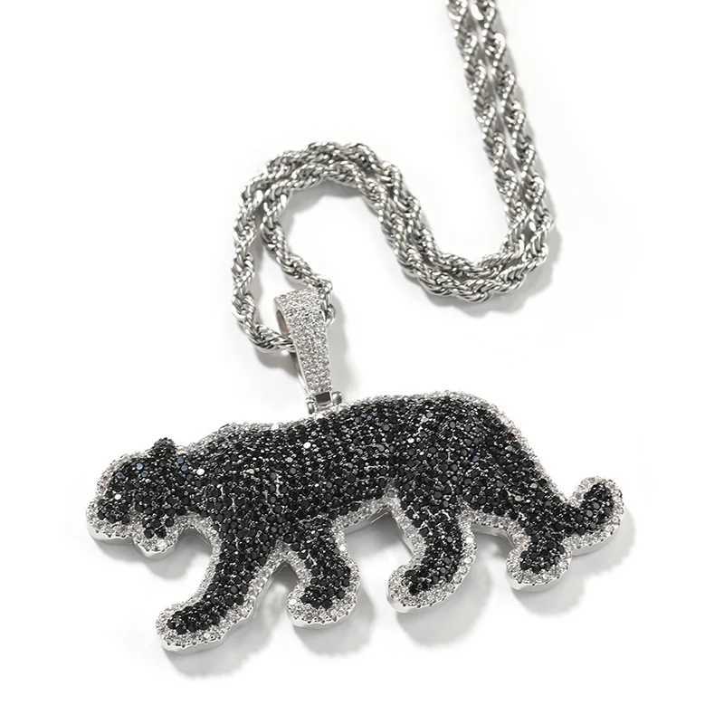 Hip hop black CZ stone paving sparkling cheetah and leopard pendant necklace mens rap singer jewelry gift pendant singing X250224