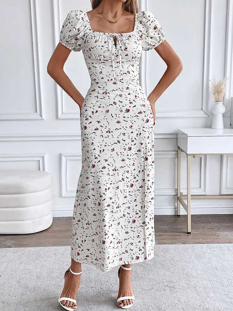 Women New Dresses Summer Fashion Print Short Sve Split Casual Slim Dress Club Party Ele Lady Hollow Out Dresses ClothingXJ250224