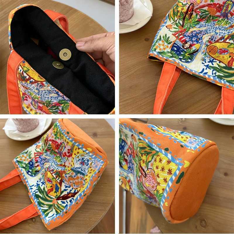 Youda New Fashion Canvas Fabric Handbag for Women Special Colorful Artist Design Pattern Top-handle Bag Casual Lunch Tote Bags Z250224