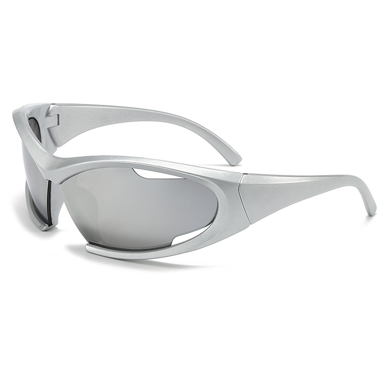 Y2K cycling glasses for men, stylish sunglasses with a futuristic look, European and American hollow decoration, trendy sun glasses.